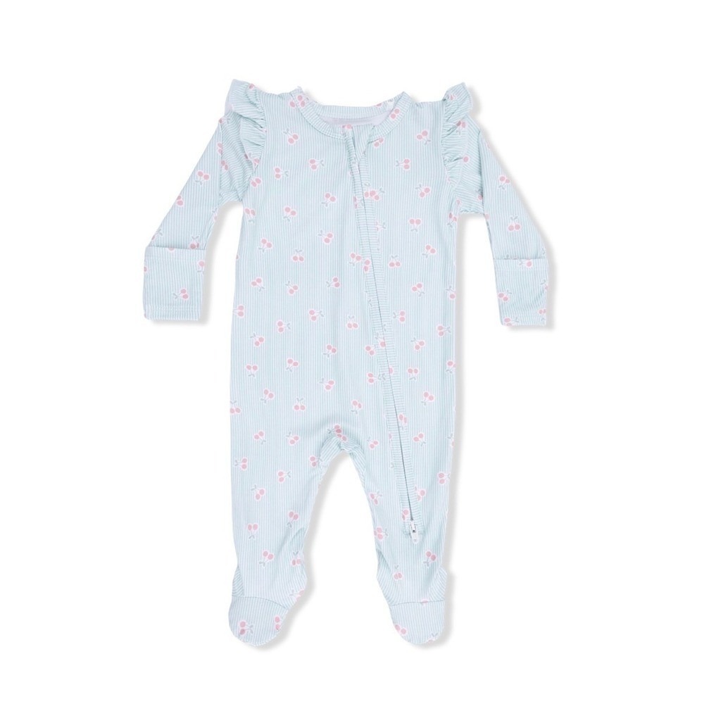Angel Dear Tiny Cherry Stripe 2-Way Ruffle Sleeve Zipper Footie 0–3 Months NWT